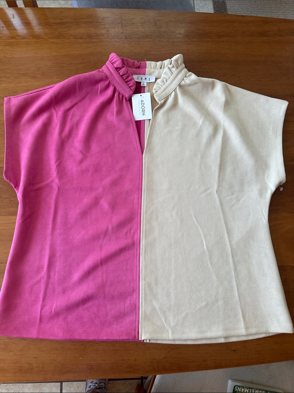 THML Split Pink and Cream Short Sleeve Tunic